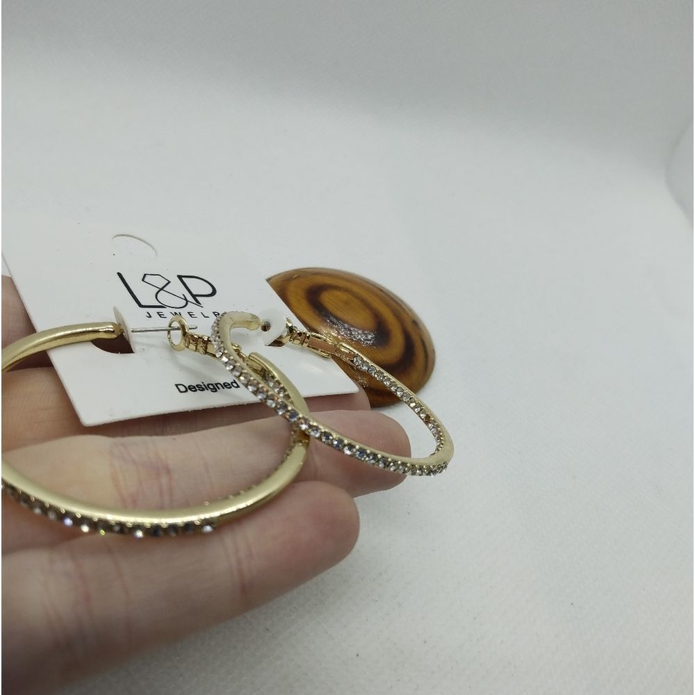 Designer gold crystal hoop earrings new